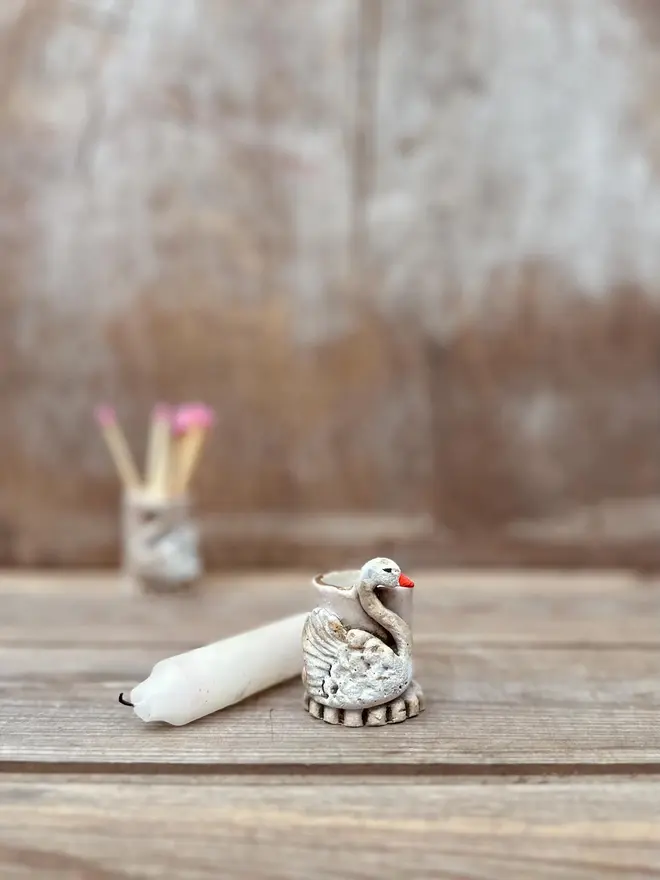 Rustic Swan Candle Holder