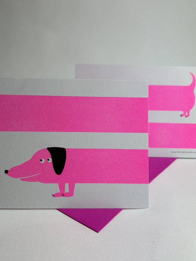 neon pink sausage dog card