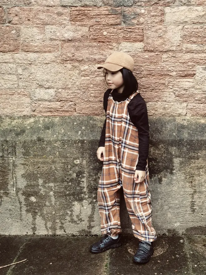 kids tartan dungaree