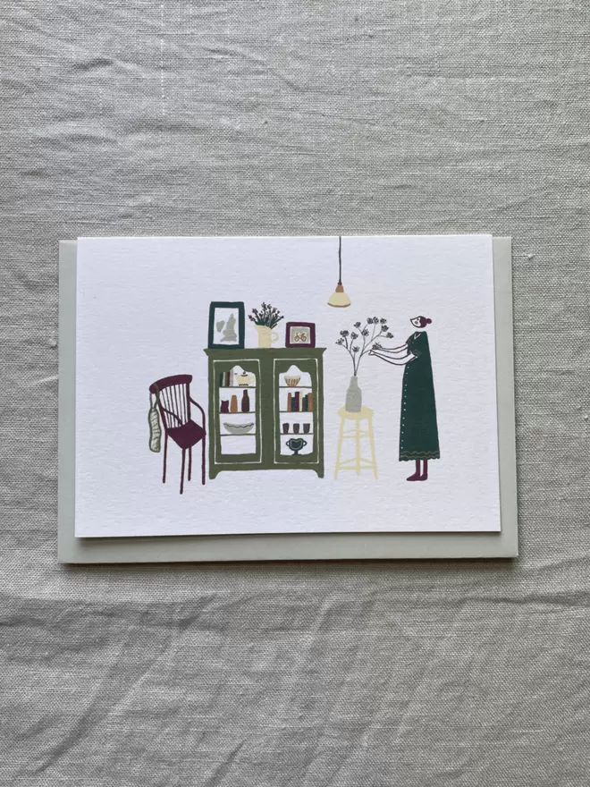 greetings card with antique furniture on 