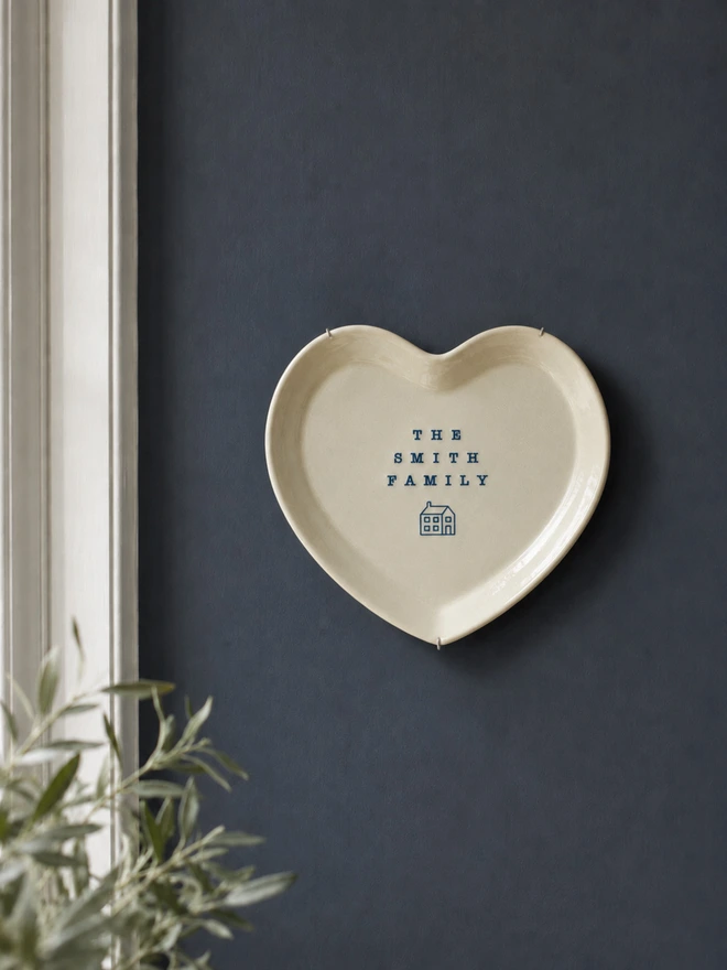 ceramic heart family name plate, jenny hopps pottery