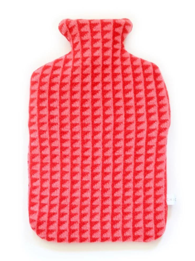 pink and red lambswool hot water bottle