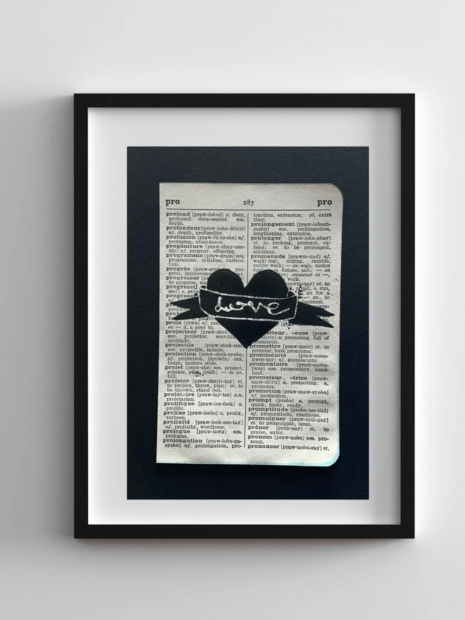 love heart linocut mini print handade