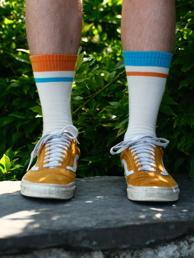 Merino socks with orange and blue stripes 