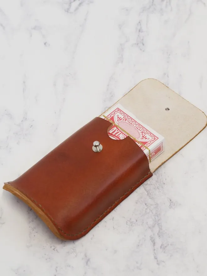 Spanish brown leather deck of cards case