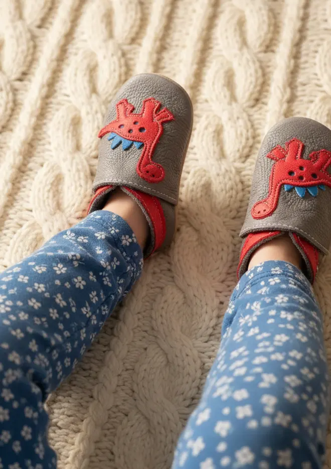 Grey shoe with Red dinosaur