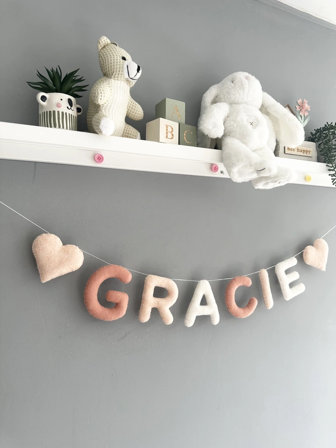 Personalised Name Cloud Star or Heart Garland, a colourful name garland in a child’s bedroom, baby gift, nursery decoration, bunting 