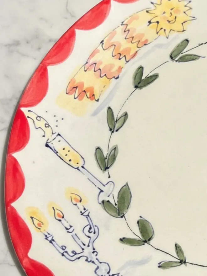 Personalised Christmas design Plate with a red trim