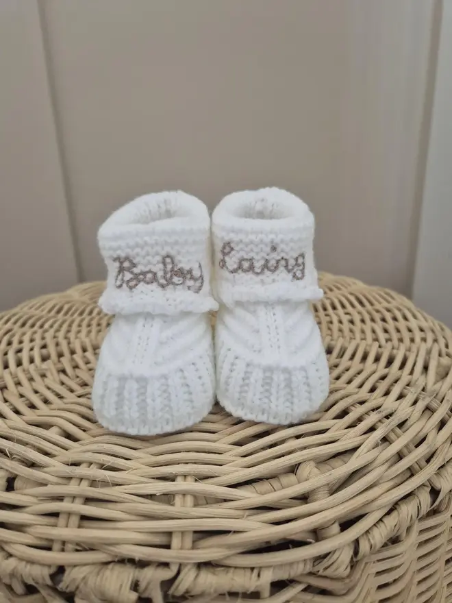 Personalised Hand Embroidered Baby Booties