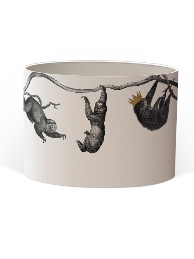 Drum Lampshade featuring Sloths with a white inner on a white background