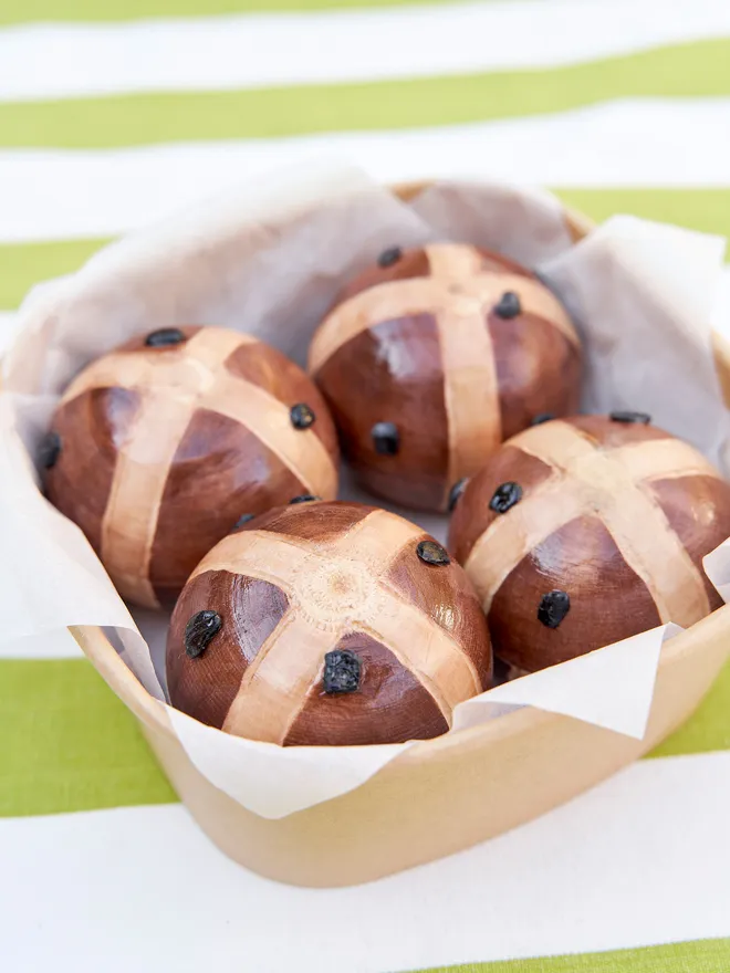 Wooden hot cross bun