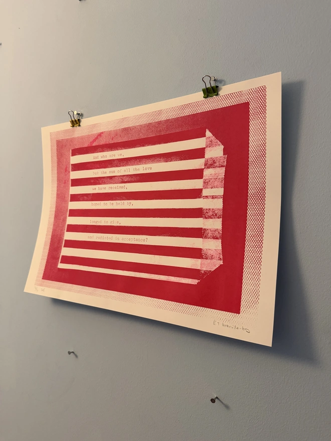 a3 love screenprint in red and pink
