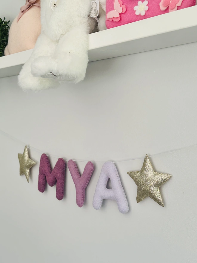 Name garland with stars., nursery bunting, Childs room decoration 