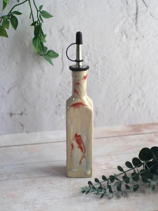 ceramic oil bottle, vinegar bottle, ceramic bottle, bottle with oil dispenser, Jenny Hopps Pottery