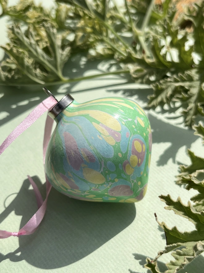 Hand-marbled tapered Christmas bauble