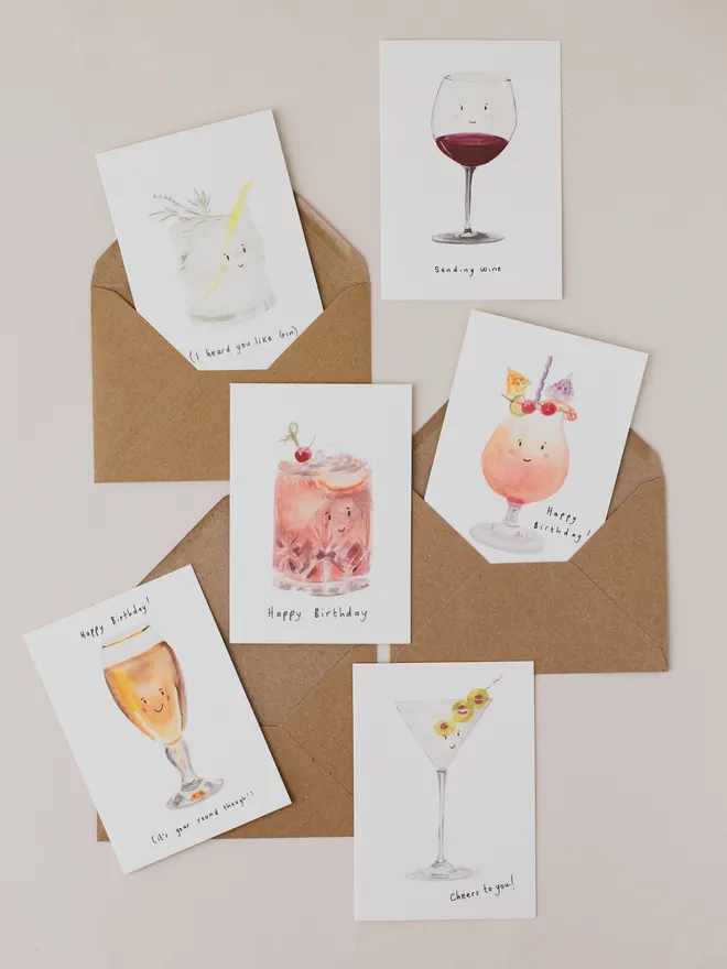 6 Drinks themed everyday Greeting Cards 