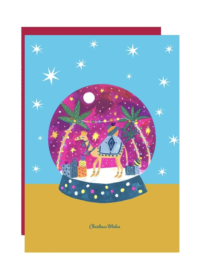 'Christmas Wishes', Magical Camel Snow Globe Christmas Card