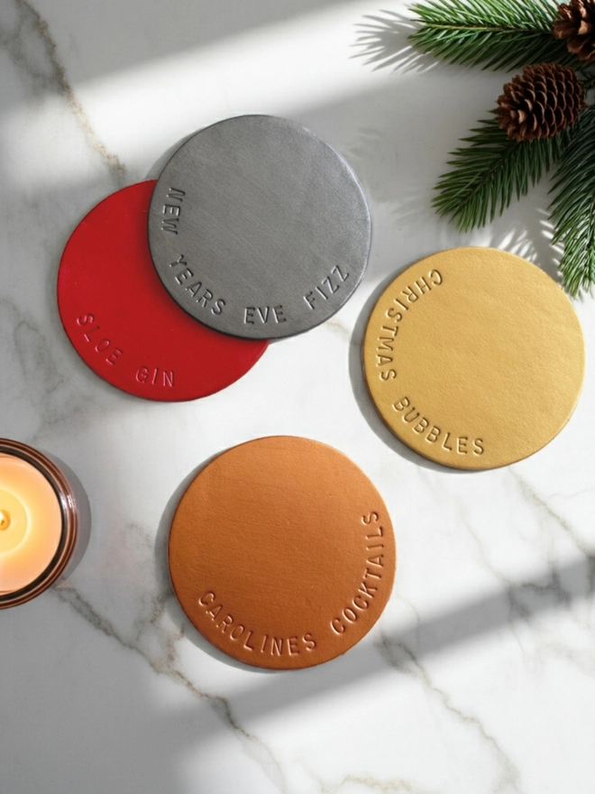 Leather Personalised Christmas Coasters