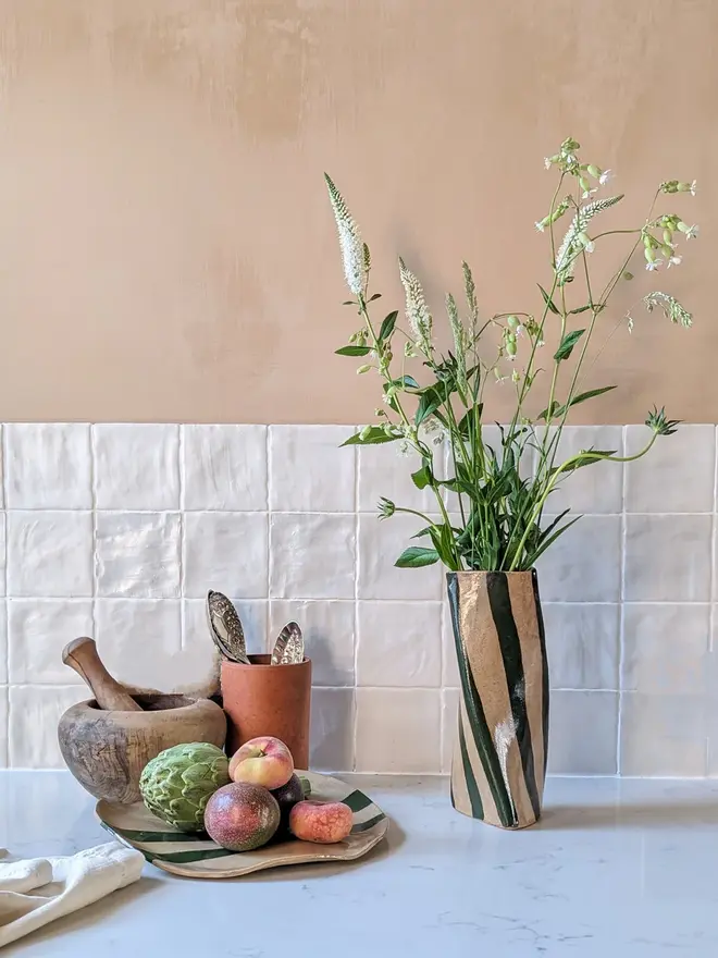 Green Stripe Twist Vase