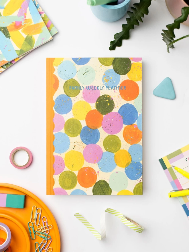 Raspberry Blossom Family Weekly Planner painterly colourful spots design 