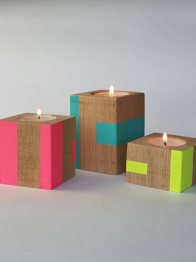 Small Stripe Design Wooden Cube Candle