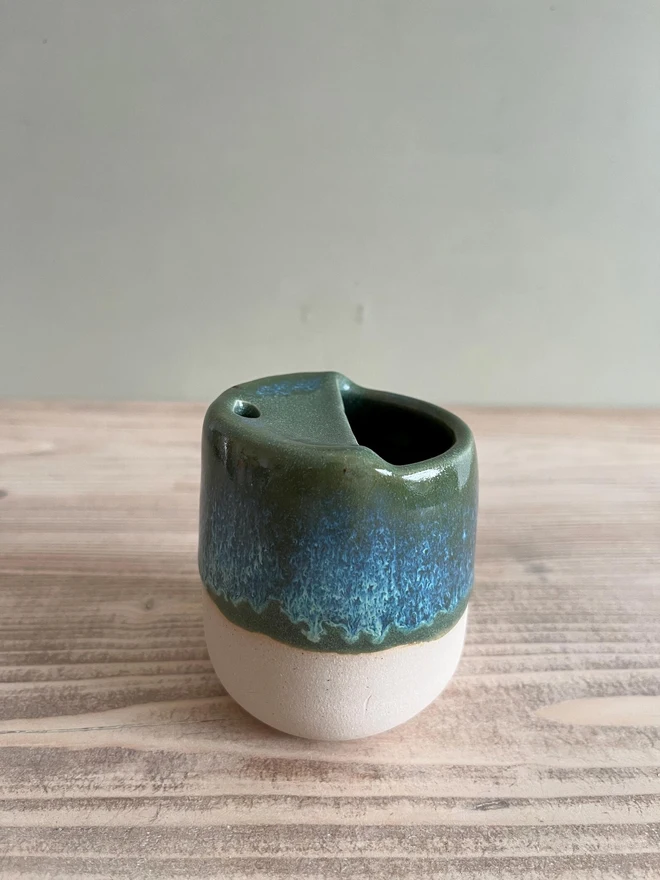 Handmade Ceramic Travel Cup Green Granite Glaze