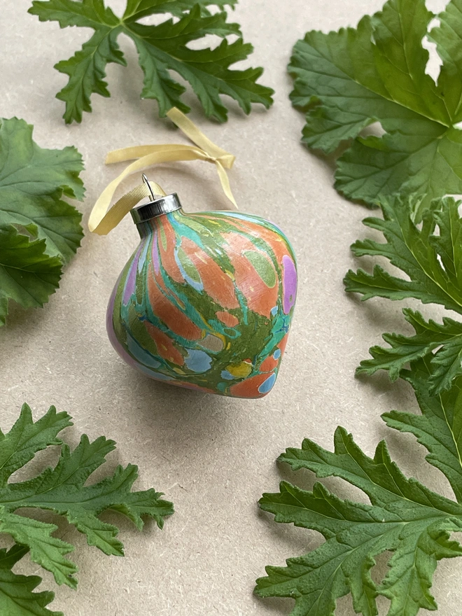 Small ceramic hand-marbled tapered bauble