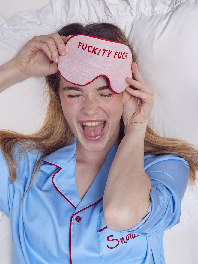 CATHERINE COLEBROOK PINK LINEN 'FUCKITY FUCK' EYE MASK 2