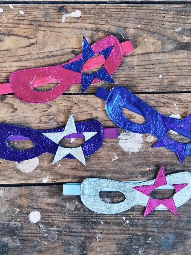 4 colour options of Star metallic leather superhero masks