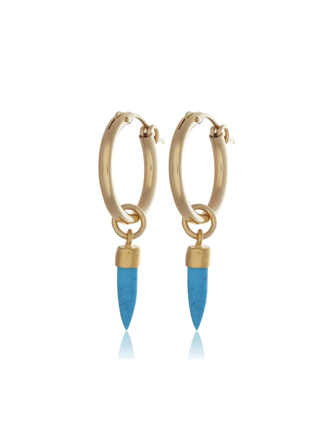 turquoise on gold spike hoop earring