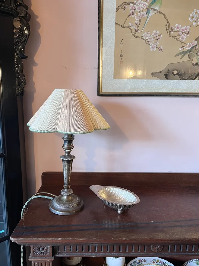 String Petal Flower Lampshade Moss Green Trim