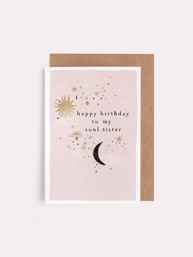 Soul Sister Birthday Card shown with its kraft envelope