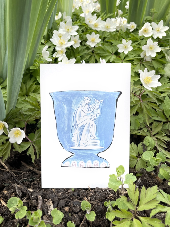 Greek Goddess Feminine Power Wedgwood vase ceramic greeting card Goddess girl power music lover instrument card musician 