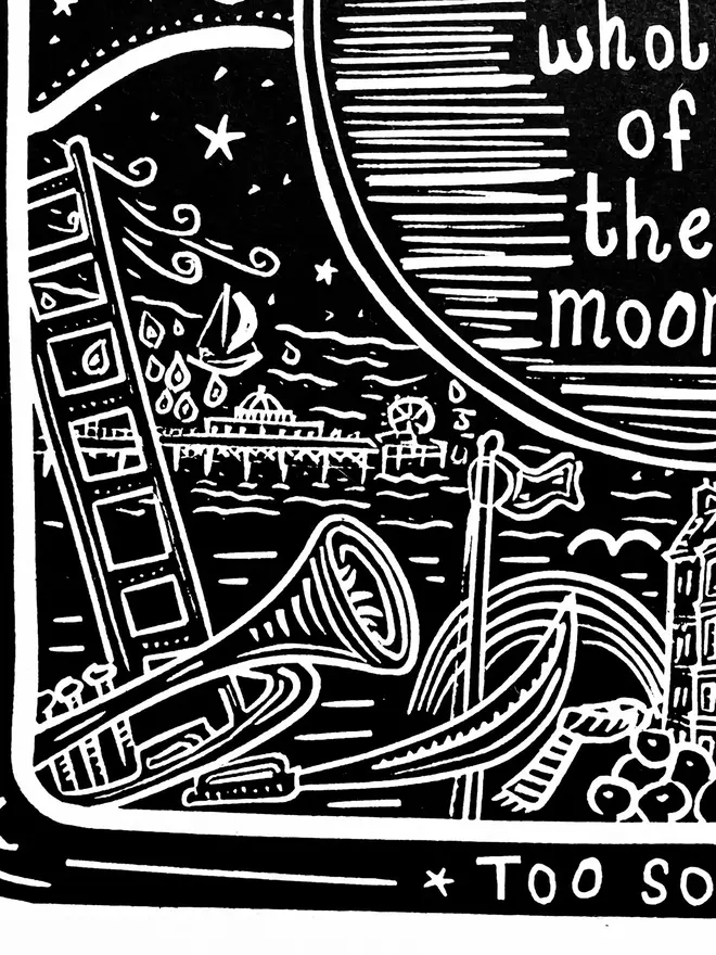 waterboys whole of the moon lyric lino print