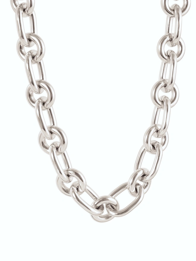 Loel Chunky Mixed Chain Silver Necklace on white