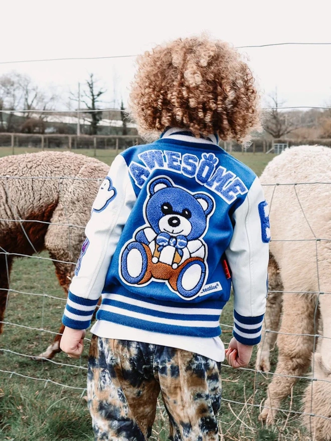 Awesome Letterman Blue Snap Front Jacket 