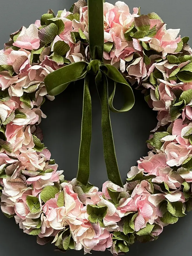 Soft Pink, Cream & Green Crepe Paper Wreath