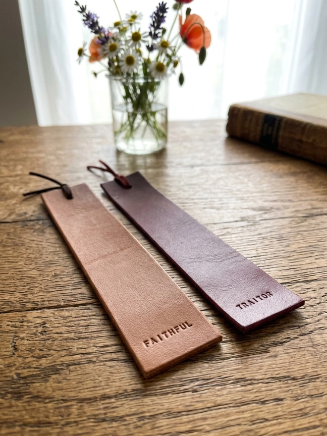 Traitors inspired leather bookmark