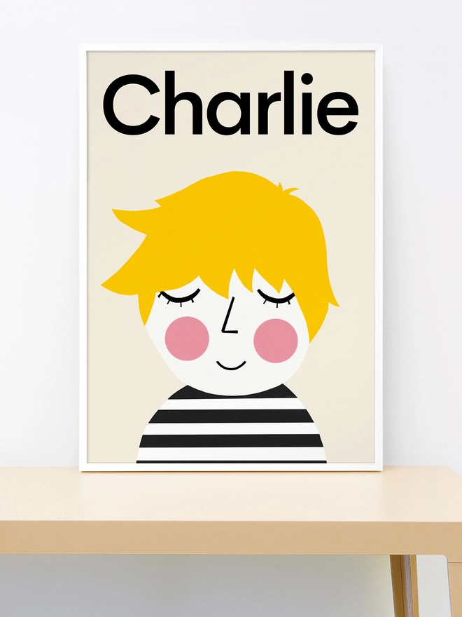 wall print of illustrated child personalised with name