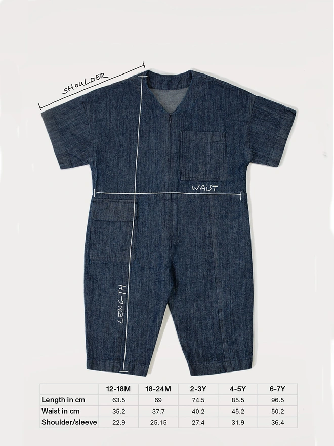 rae boilersuit overall size chart for kids conversion uk