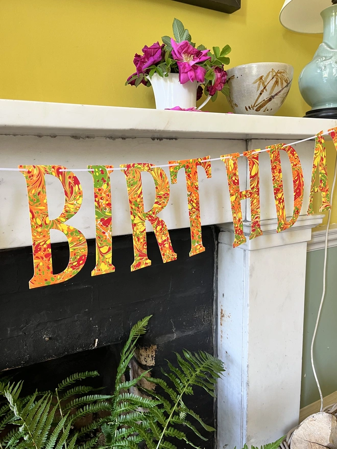 marbled happy birthday banner
