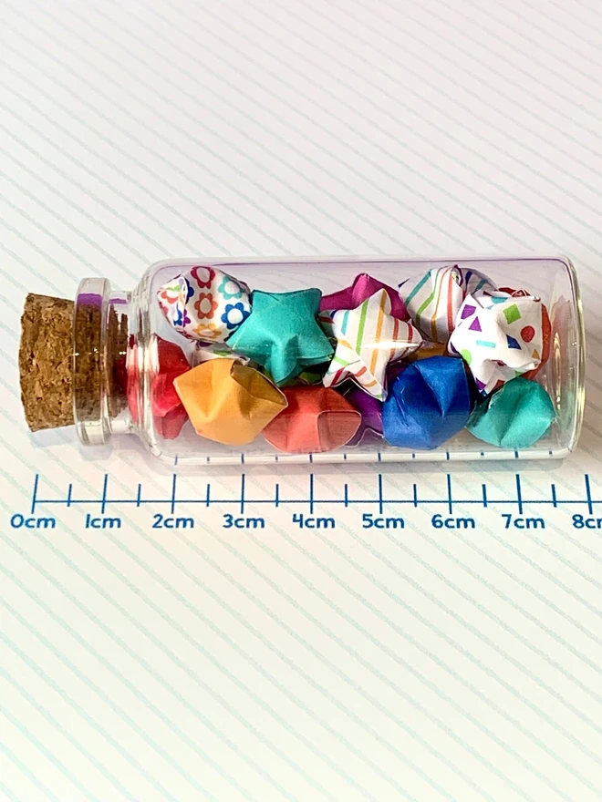 Handmade Origami Rainbow Lucky Stars In Mini Glass Bottle