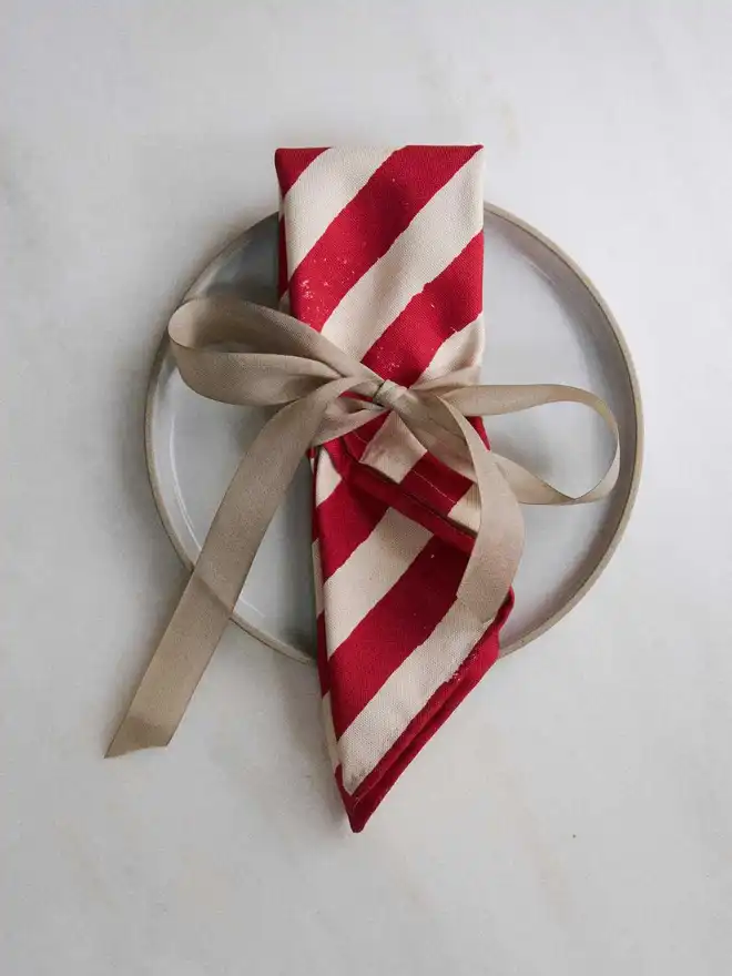 Christmas Red Stripe Table Runner and Napkin Set