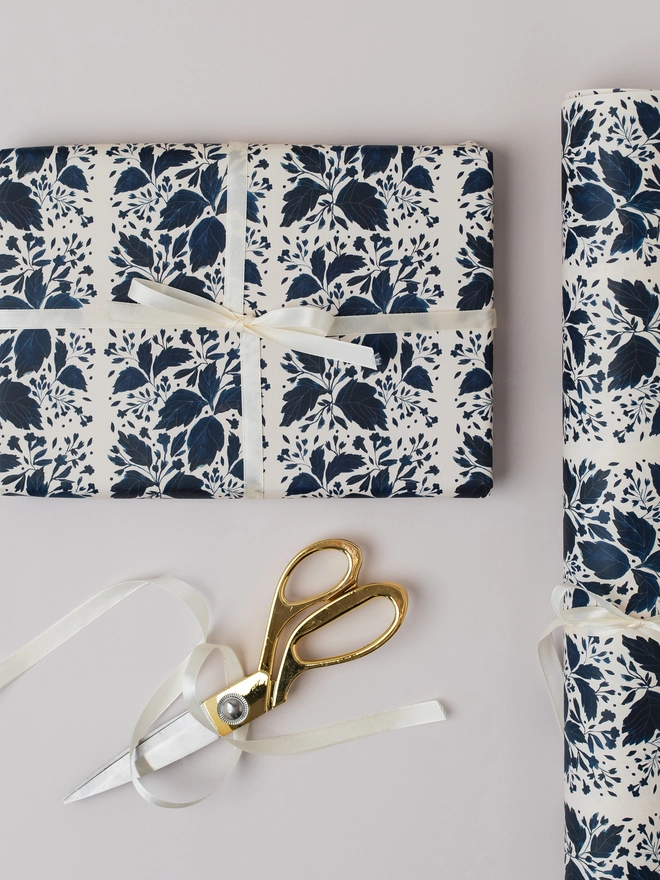 Blue Botanical Wrapping Paper