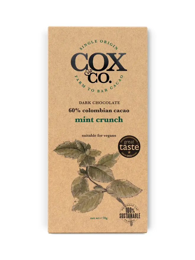 60% Mint Crunch Chocolate Bar (Set Of 1, 2 Or 3), a chocolate bar sitting on a white surface. 