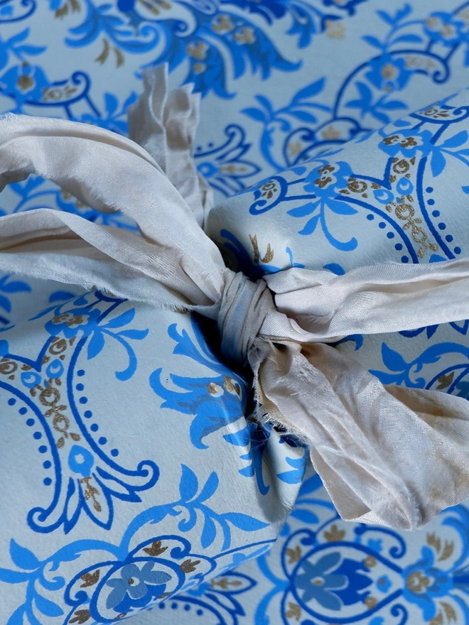 Hand Printed Blue Floral Chandelier Gift Wrap Sheets