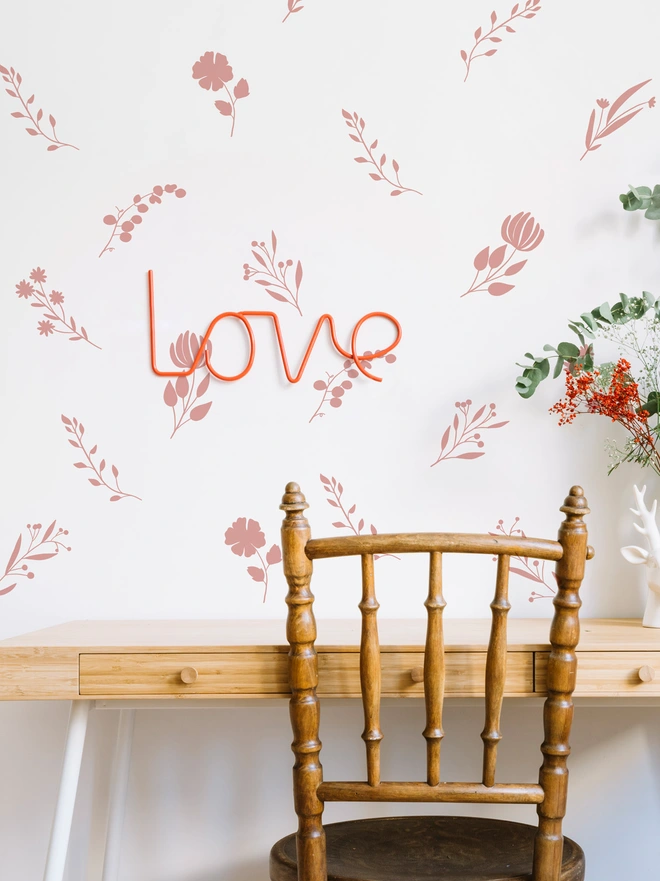 botanical bloom wall stickers in pin  on a study  wall