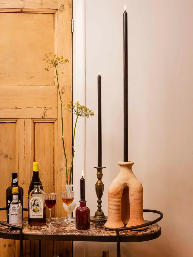 black taper candle pair