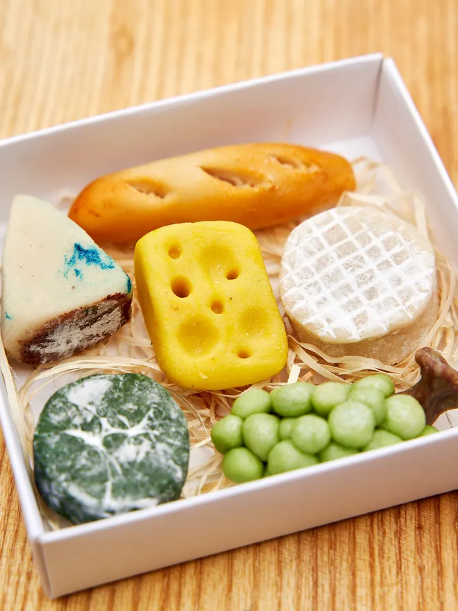 marzipan crafted into a miniature cheese board