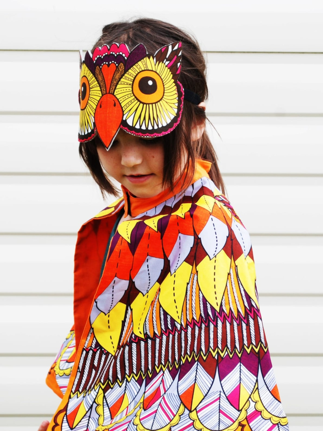 kids owl dress up cape and mask set